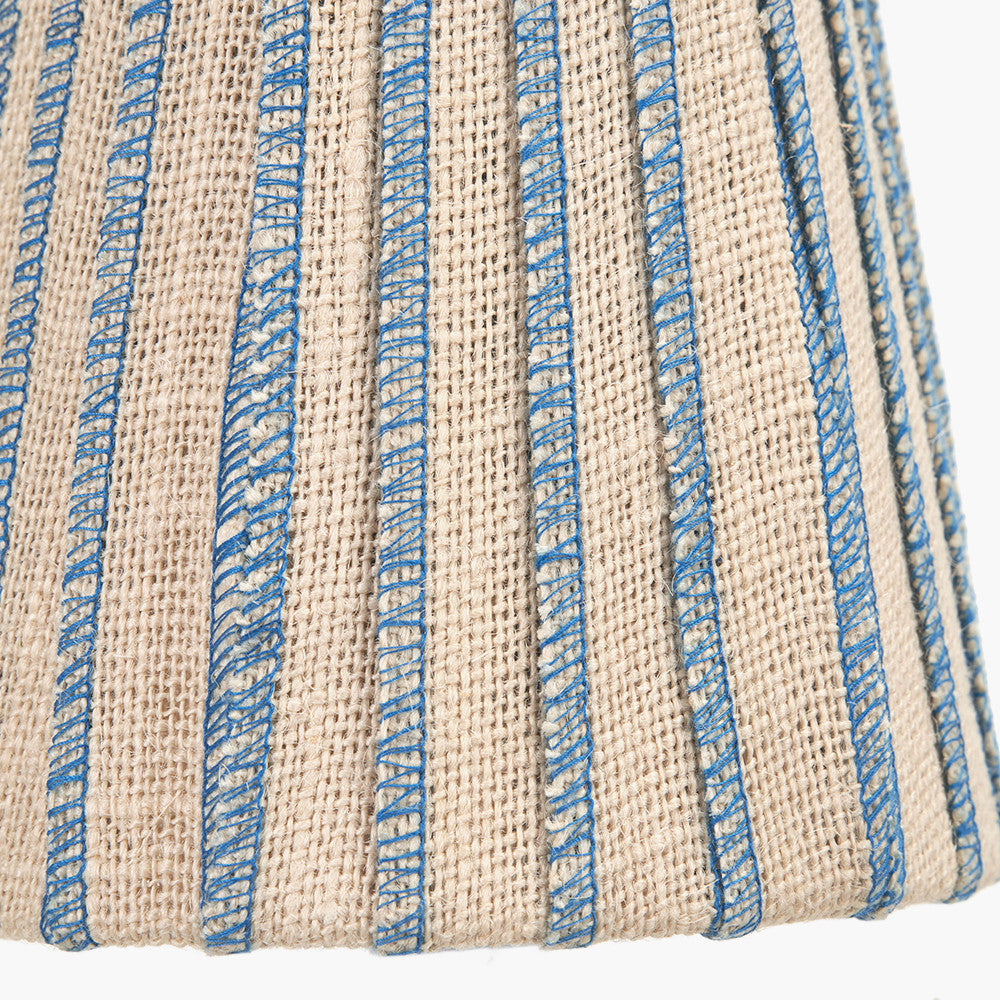 Isla 14cm Jute Striped Natural & Blue Tall Tapered Candle Clip Lampshade