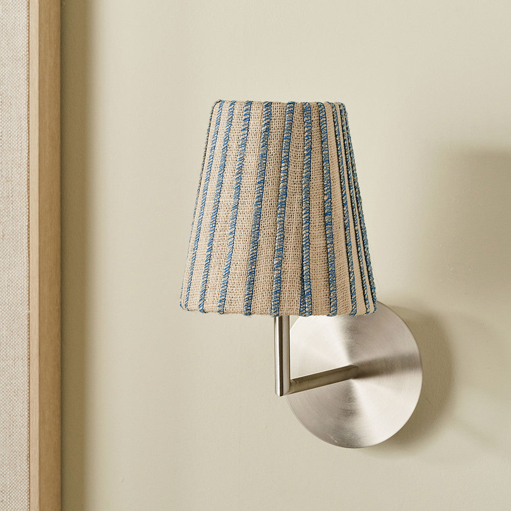 Isla 14cm Jute Striped Natural & Blue Tall Tapered Candle Clip Lampshade