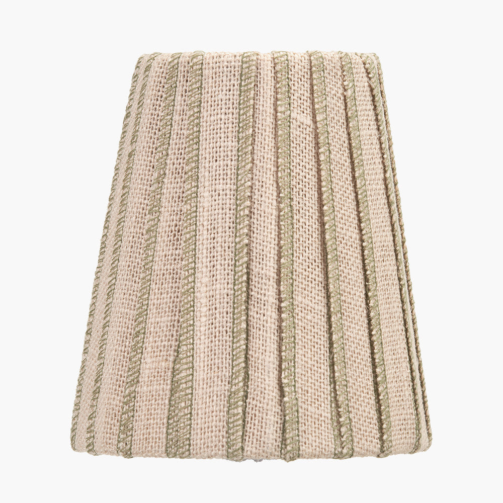 Isla 14cm Jute Striped Natural & Olive Tall Tapered Candle Clip Lampshade