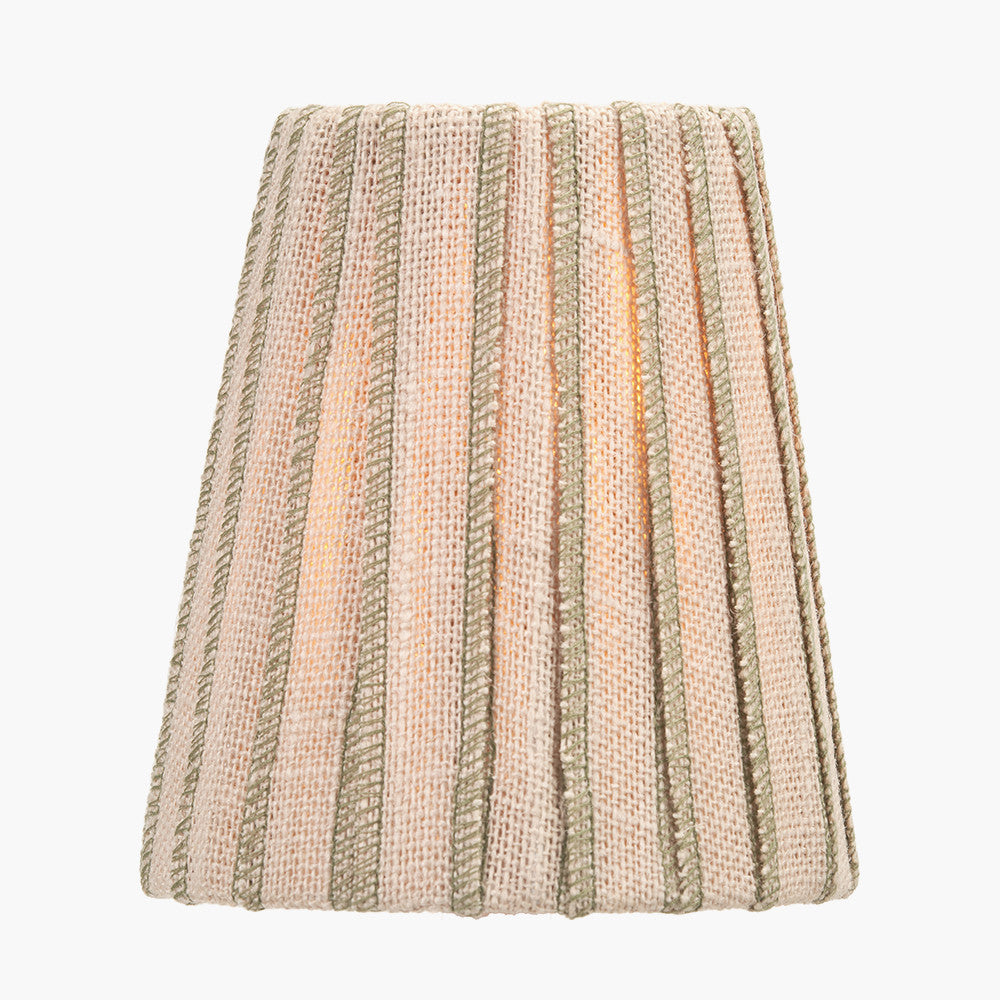 Isla 14cm Jute Striped Natural & Olive Tall Tapered Candle Clip Lampshade