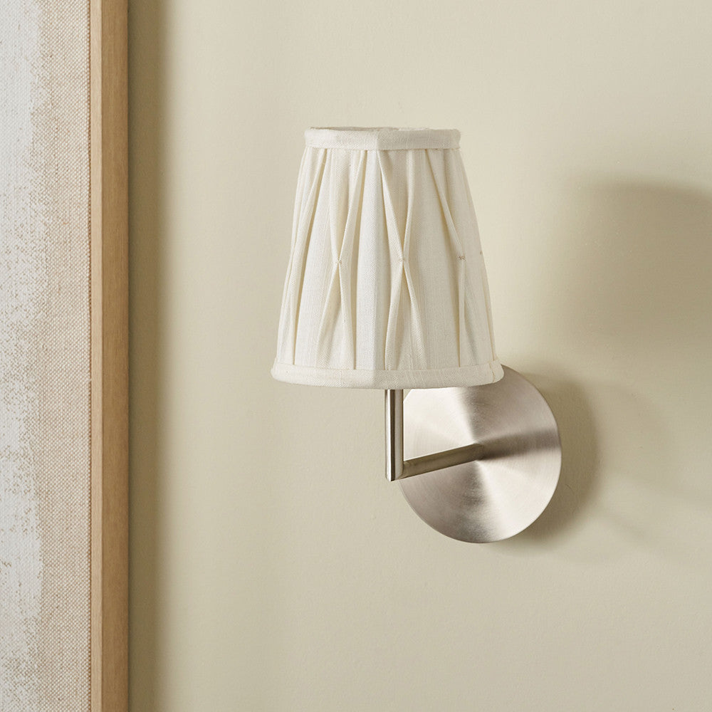 Odette 14cm White Linen Cotton Slub Pinch Pleat Tall Tapered Candle Clip Lampshade