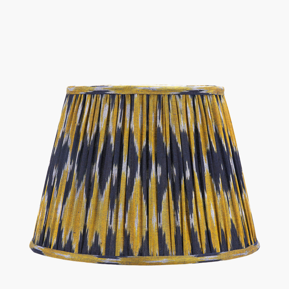 Suri 30 cm Navy and Yellow Ikat Patterned Mushroom Pleat Tapered Lampshade