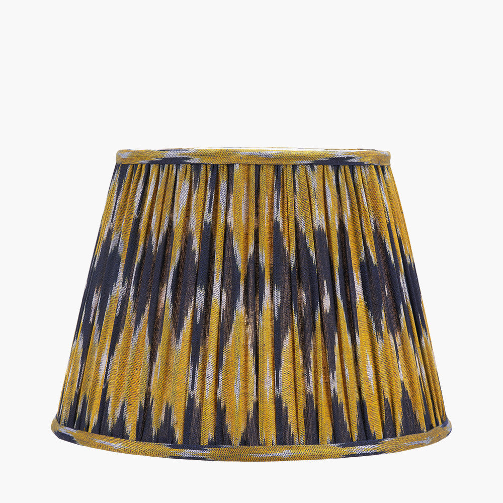 Suri 30 cm Navy and Yellow Ikat Patterned Mushroom Pleat Tapered Lampshade