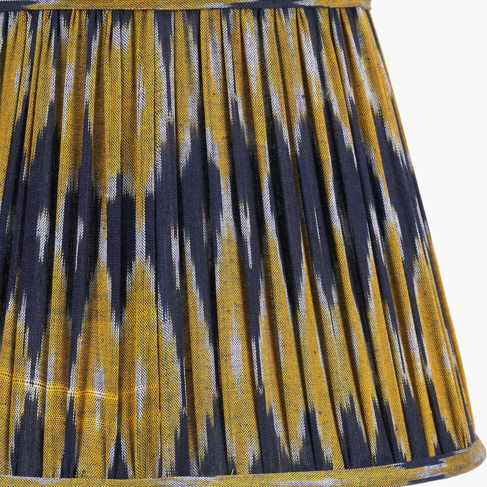Suri 30 cm Navy and Yellow Ikat Patterned Mushroom Pleat Tapered Lampshade