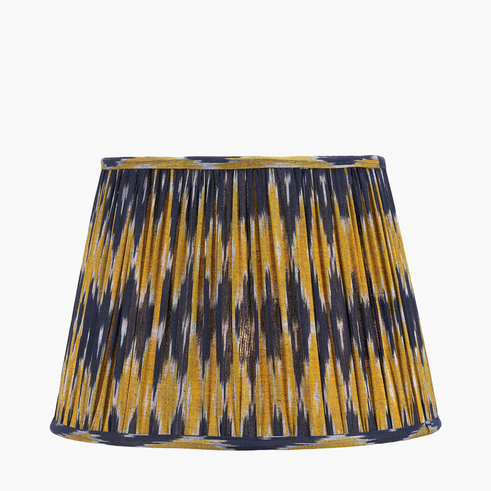 Suri 35 cm Navy and Yellow Ikat Patterned Mushroom Pleat Tapered Lampshade