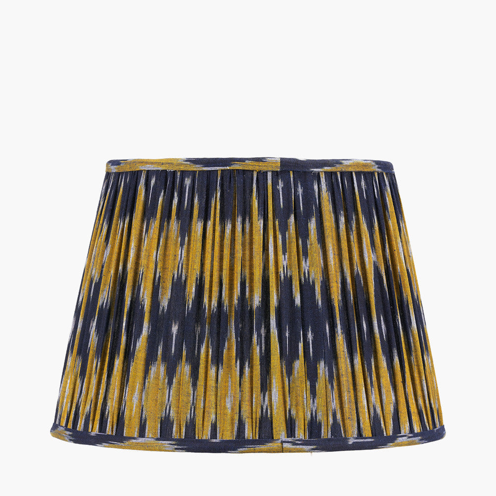Suri 35 cm Navy and Yellow Ikat Patterned Mushroom Pleat Tapered Lampshade