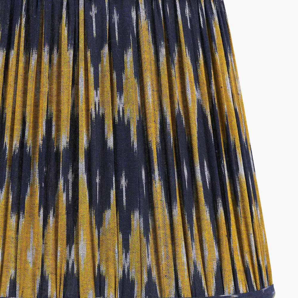 Suri 35 cm Navy and Yellow Ikat Patterned Mushroom Pleat Tapered Lampshade