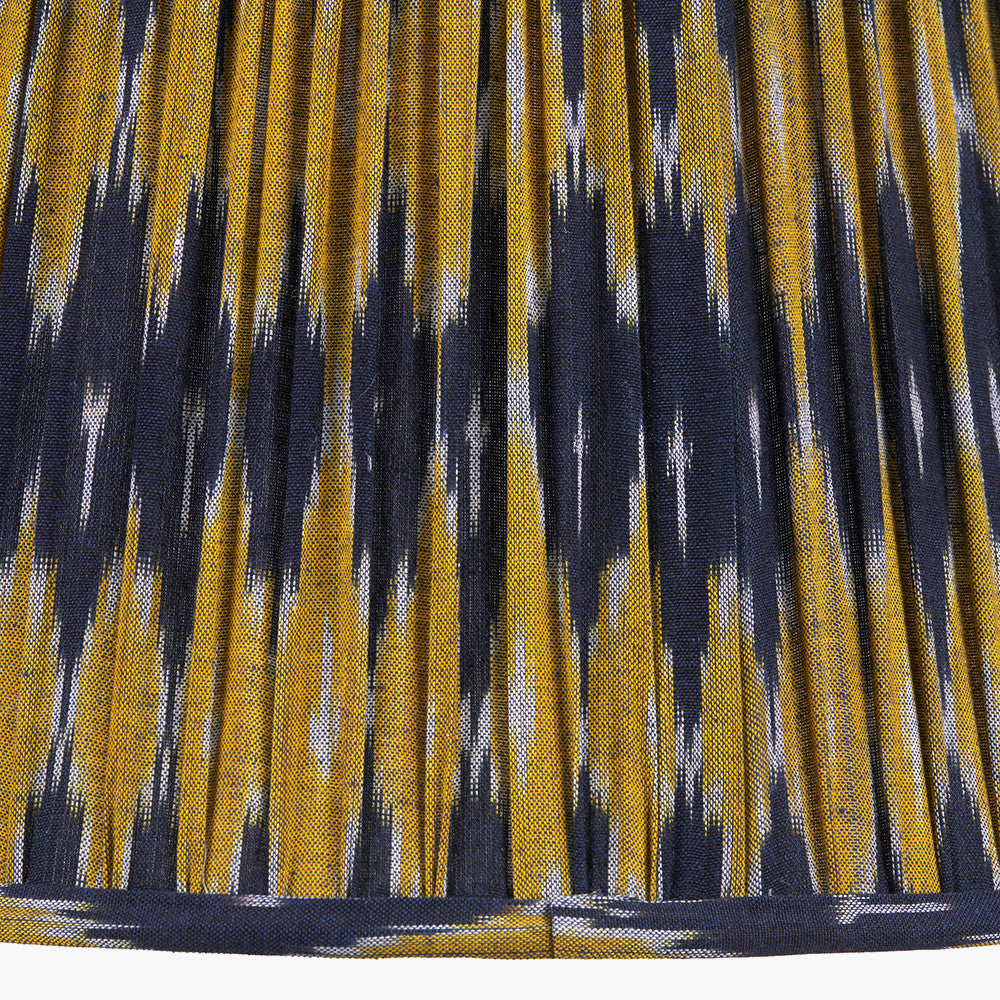 Suri 35 cm Navy and Yellow Ikat Patterned Mushroom Pleat Tapered Lampshade