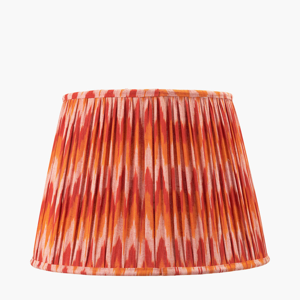 Suri 40 cm Pink and Orange Ikat Patterned Mushroom Pleat Tapered Lampshade
