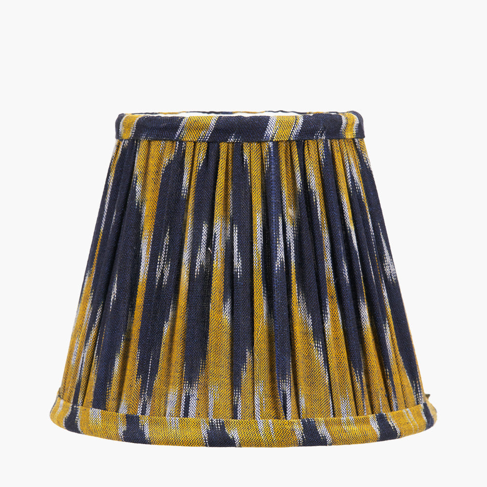 Suri 16 cm Navy and Yellow Ikat Patterned Mushroom Pleat Tapered Lampshade
