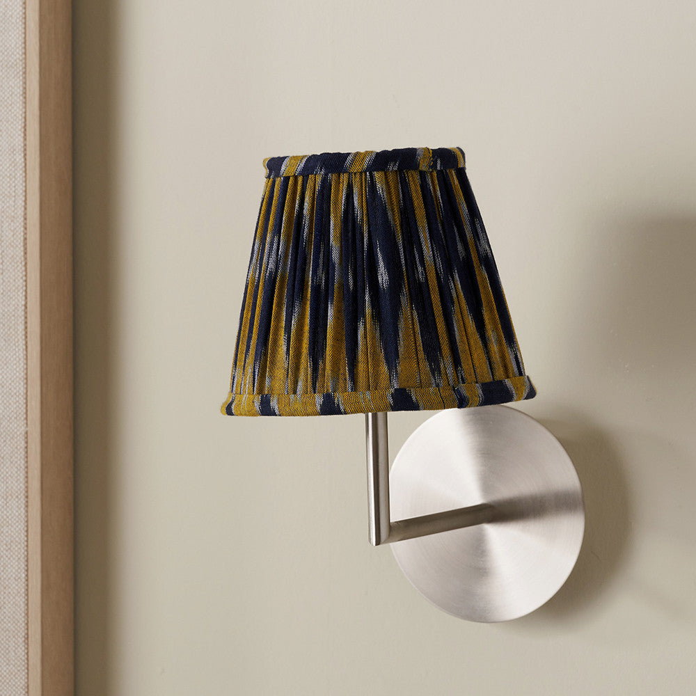 Suri 16 cm Navy and Yellow Ikat Patterned Mushroom Pleat Tapered Lampshade