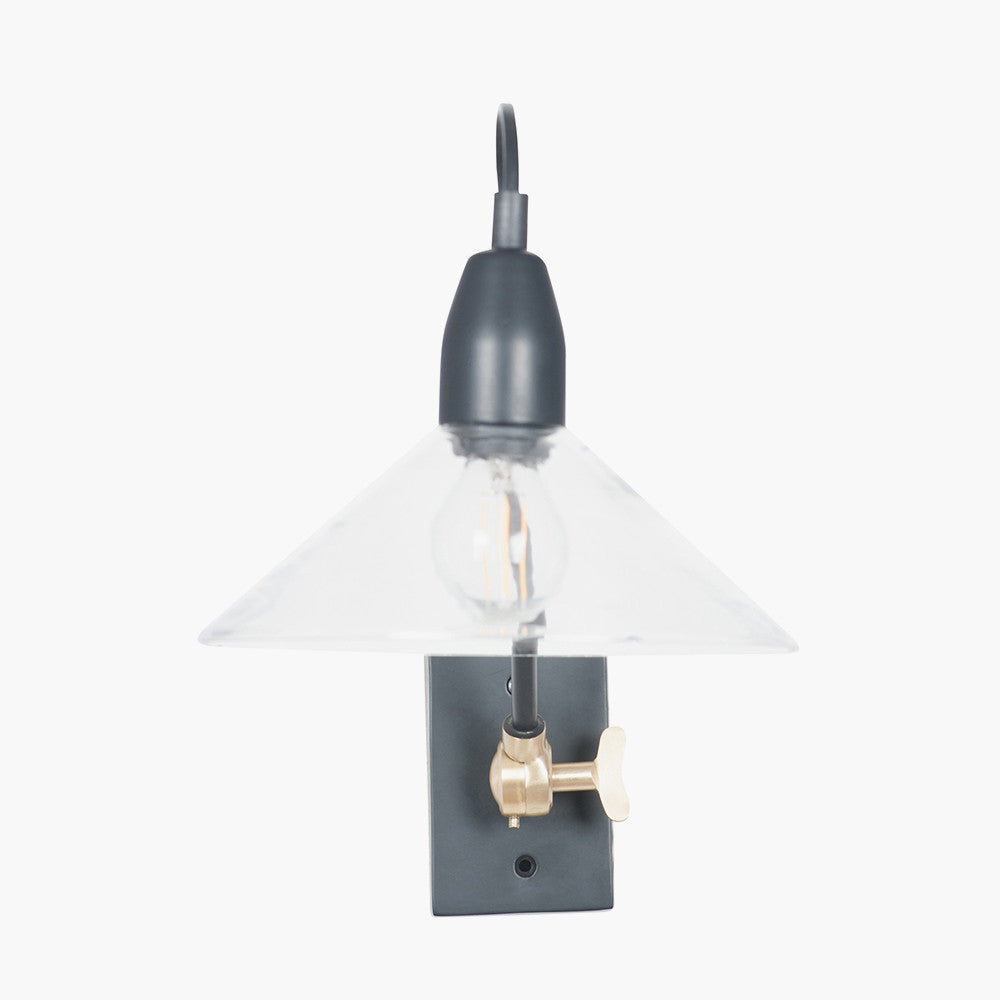Canton Matt Black Metal and Clear Glass Cone Wall Light