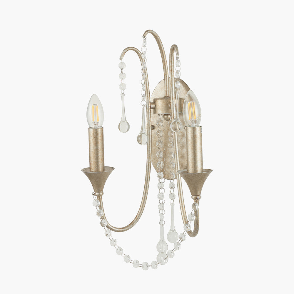 Belle Antique Silver Leaf Metal & Beaded 2 Light Wall Light
