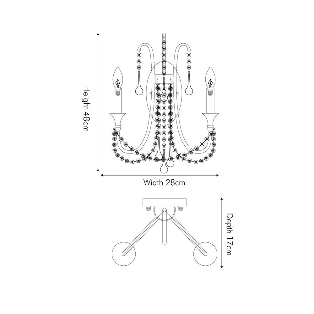 Belle Antique Silver Leaf Metal & Beaded 2 Light Wall Light