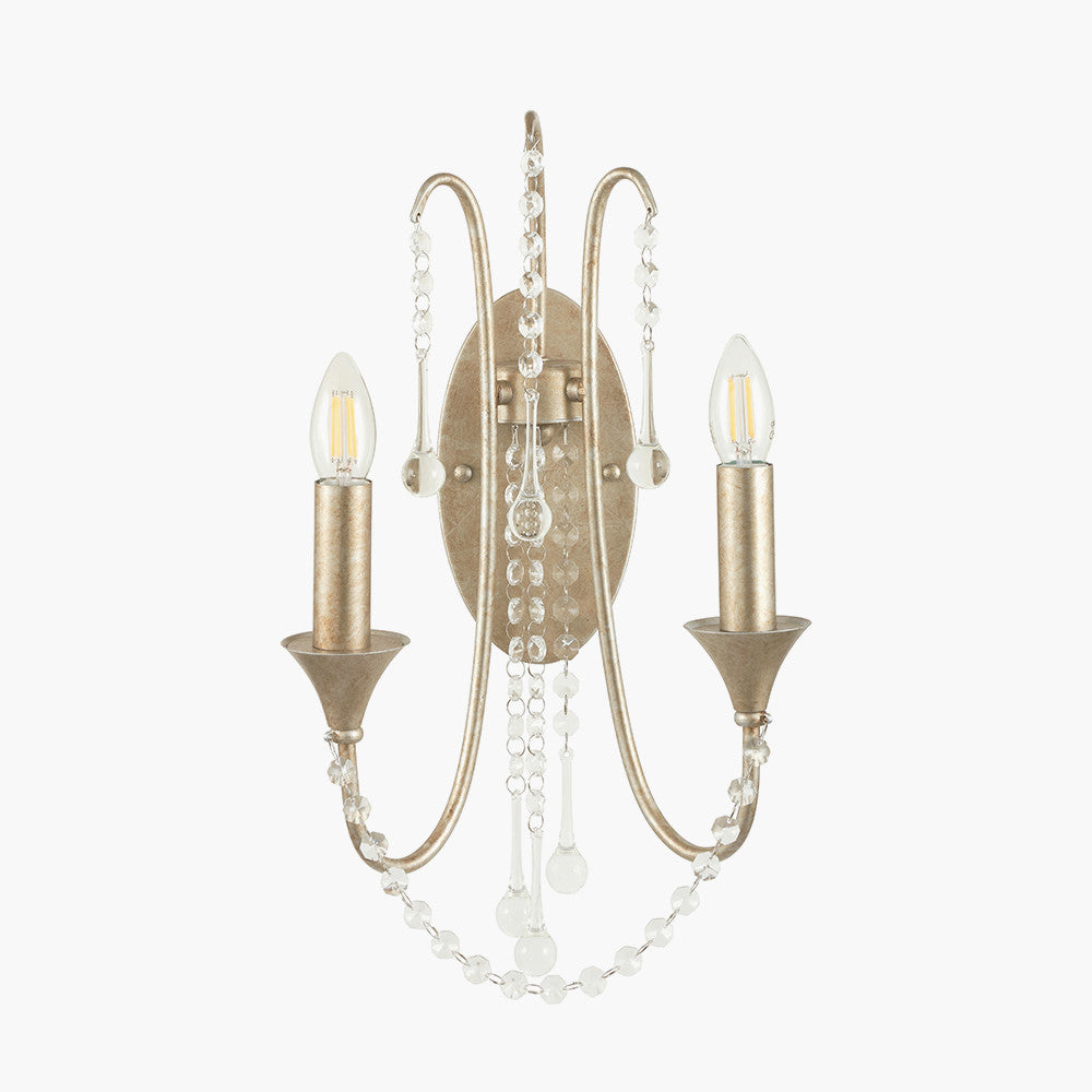 Belle Antique Silver Leaf Metal & Beaded 2 Light Wall Light