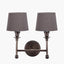 Piero Antique Bronze Metal Double Wall Light with Pelham 15cm Grey Handloom Tapered Lemon Clip Lampshades