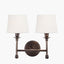 Piero Antique Bronze Metal Double Wall Light with Pelham 15cm White Handloom Tapered Lemon Clip Lampshades