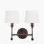 Piero Antique Bronze Metal Double Wall Light with Pelham 15cm White Handloom Tapered Lemon Clip Lampshades