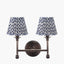 Piero Antique Bronze Metal Double Wall Light with Vienna 16cm Blue Chevron Mushroom Pleat Lampshade