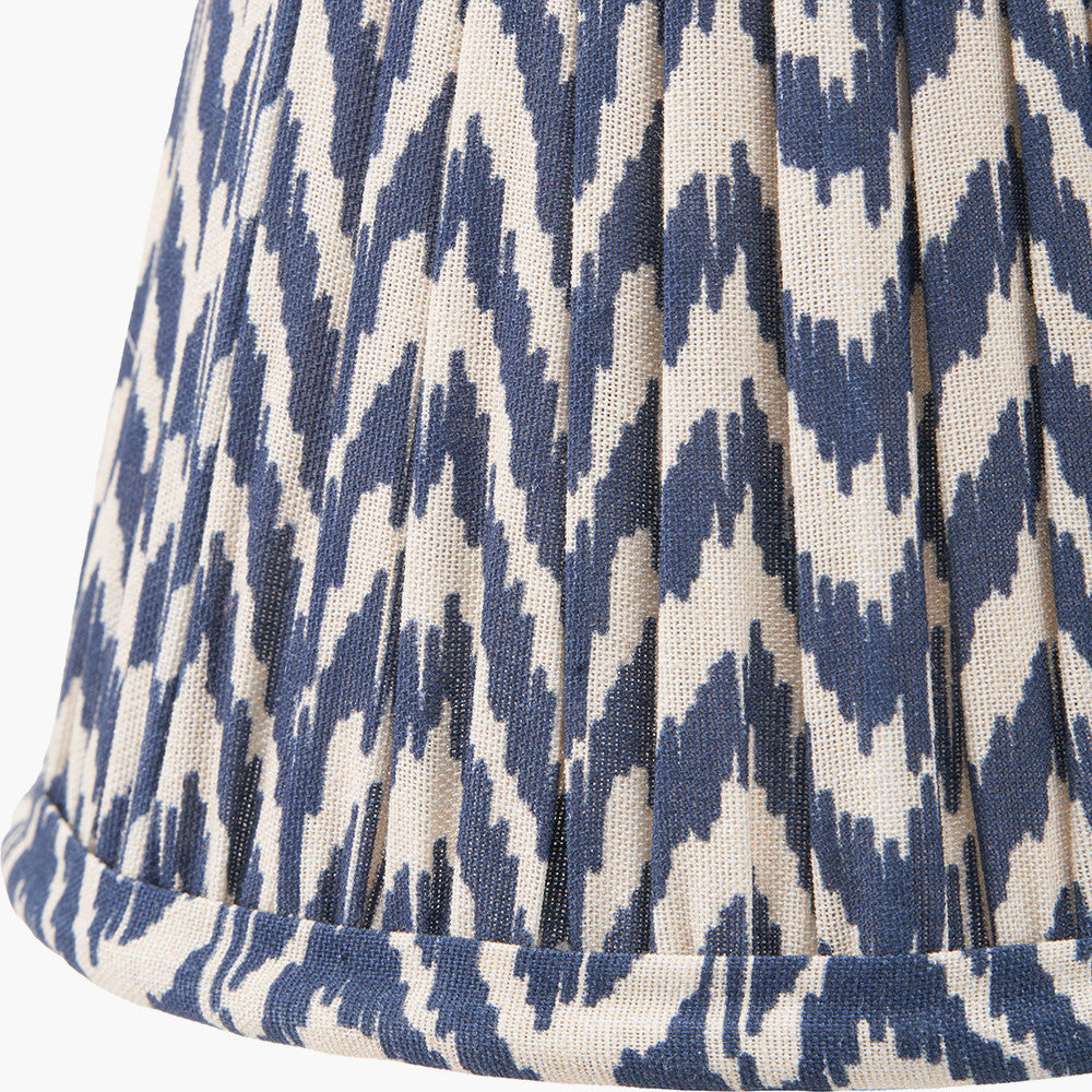 Piero Antique Bronze Metal Double Wall Light with Vienna 16cm Blue Chevron Mushroom Pleat Lampshade