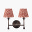 Piero Antique Bronze Metal Double Wall Light with Vienna 16cm Red Chevron Mushroom Pleat Lampshade