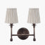 Piero Antique Bronze Metal Double Wall Light with Thiago 14cm Natural Stripe Mushroom Pleat Tall Tapered Candle Clip Lampshade