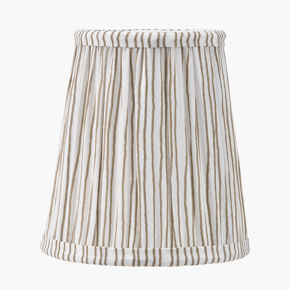 Piero Antique Bronze Metal Double Wall Light with Thiago 14cm Natural Stripe Mushroom Pleat Tall Tapered Candle Clip Lampshade