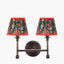 Piero Antique Bronze Metal Double Wall Light with Floressa 16cm Red Floral Patterned Mushroom Pleat Tapered Lamp Shade