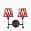 Piero Antique Bronze Metal Double Wall Light with Kamilah 16cm Red Chevron Patterned Mushroom Pleat Tapered Lamp Shade