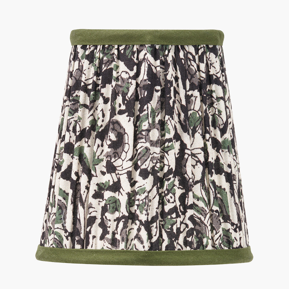 Piero Antique Bronze Metal Double Wall Light with Ornella 14cm Green Floral Design Mushroom Pleat Tall Tapered Candle Clip Lampshade