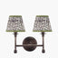 Piero Antique Bronze Metal Double Wall Light with Ornella 16cm Green Floral Design Mushroom Pleat Tapered Lamp Shade