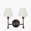 Piero Antique Bronze Metal Double Wall Light with Garbo 15cm Cream Silk Mix Pinch Pleat Tapered Candle Clip Lampshade