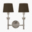 Salvatore Antique Silver Metal Double Wall Light with Pelham 15cm Grey Handloom Tapered Candle Clip Lampshade
