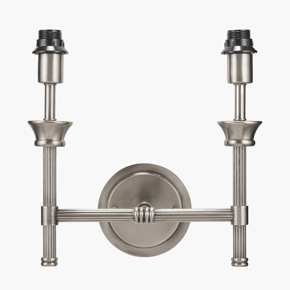 Salvatore Antique Silver Metal Double Wall Light with Pelham 15cm White Handloom Tapered Candle Clip Lampshades