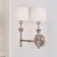 Salvatore Antique Silver Metal Double Wall Light with Pelham 15cm White Handloom Tapered Candle Clip Lampshades