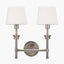 Salvatore Antique Silver Metal Double Wall Light with Pelham 15cm White Handloom Tapered Candle Clip Lampshades