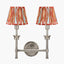 Salvatore Antique Silver Metal Double Wall Light with Izara 16cm Cinnamon Ikat Patterned Mushroom Pleat Tapered Lampshade