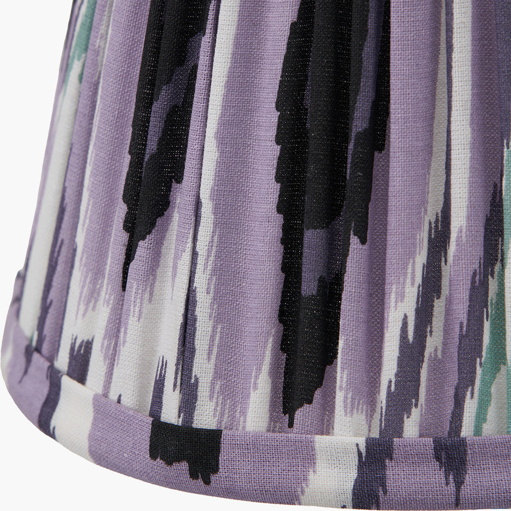 Salvatore Antique Silver Metal Double Wall Light with Izara 16cm Lilac Ikat Patterned Mushroom Pleat Tapered Lampshade