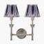 Salvatore Antique Silver Metal Double Wall Light with Izara 16cm Lilac Ikat Patterned Mushroom Pleat Tapered Lampshade