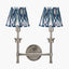 Salvatore Antique Silver Metal Double Wall Light with Izara 16cm Ocean Blue Ikat Patterned Mushroom Pleat Tapered Lampshade