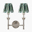 Salvatore Antique Silver Metal Double Wall Light with Izara 16cm Racing Green Ikat Patterned Mushroom Pleat Tapered Lampshade