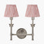 Salvatore Antique Silver Metal Double Wall Light with Thiago 16cm Cinnamon Stripe Mushroom Pleat Tapered Lampshade