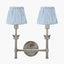 Salvatore Antique Silver Metal Double Wall Light with Thiago 16cm Ocean Blue Stripe Mushroom Pleat Tapered Lampshade