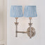 Salvatore Antique Silver Metal Double Wall Light with Thiago 16cm Ocean Blue Stripe Mushroom Pleat Tapered Lampshade