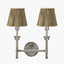 Salvatore Antique Silver Metal Double Wall Light with Malia 18cm Olive Green Mushroom Pleat Scalloped Tapered Lamp Shade