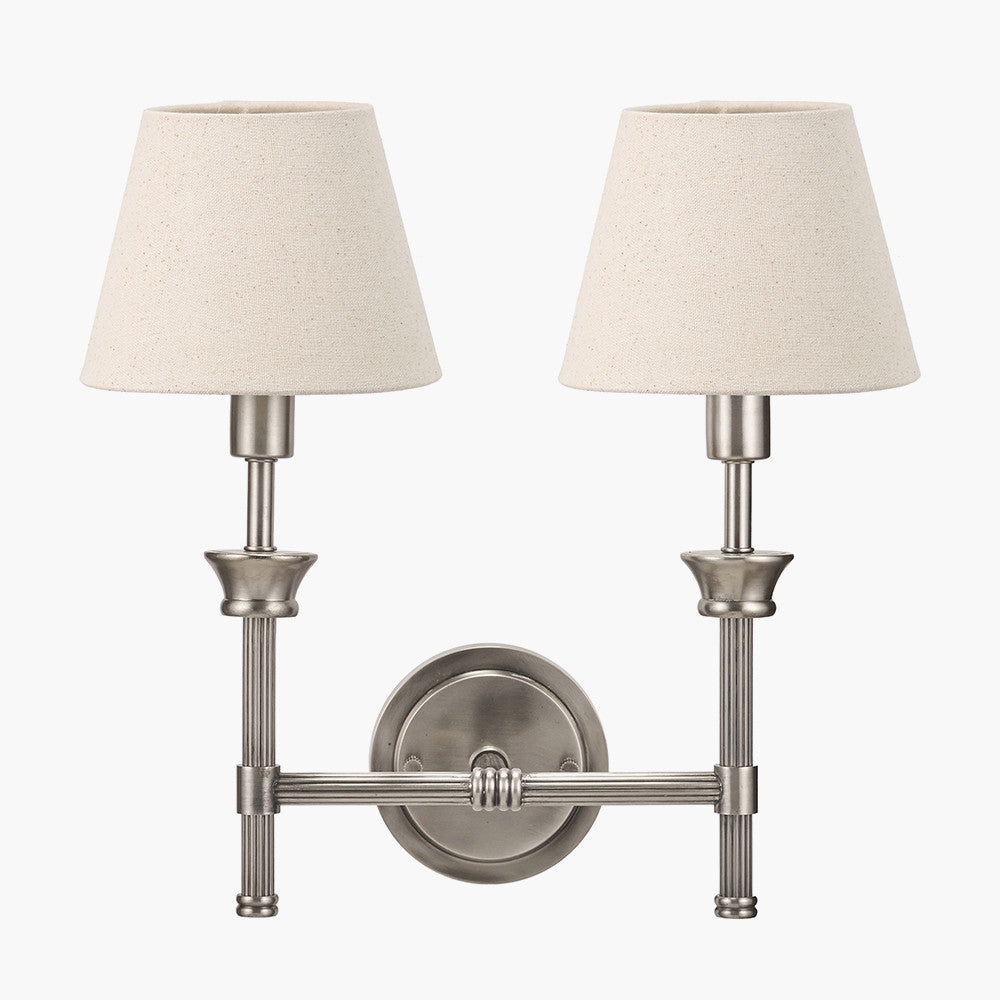 Salvatore Antique Silver Metal Double Wall Light with Seychelles 15cm Cream Slubby Cotton Empire Lampshade