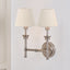 Salvatore Antique Silver Metal Double Wall Light with Seychelles 15cm Cream Slubby Cotton Empire Lampshade