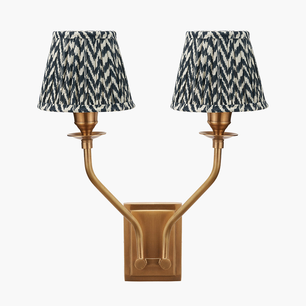 Tatiana Antique Brass Metal Double Wall Light with Vienna 16cm Black Chevron Mushroom Pleat Lampshade