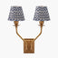 Tatiana Antique Brass Metal Double Wall Light with Vienna 16cm Blue Chevron Mushroom Pleat Lampshade