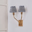 Tatiana Antique Brass Metal Double Wall Light with Vienna 16cm Blue Chevron Mushroom Pleat Lampshade